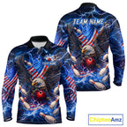 US Flag Eagle Bowling Shirts Custom Blue Lightning Thunder Patriotic Team Bowling Jerseys