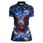US Flag Eagle Bowling Shirts Custom Blue Lightning Thunder Patriotic Team Bowling Jerseys