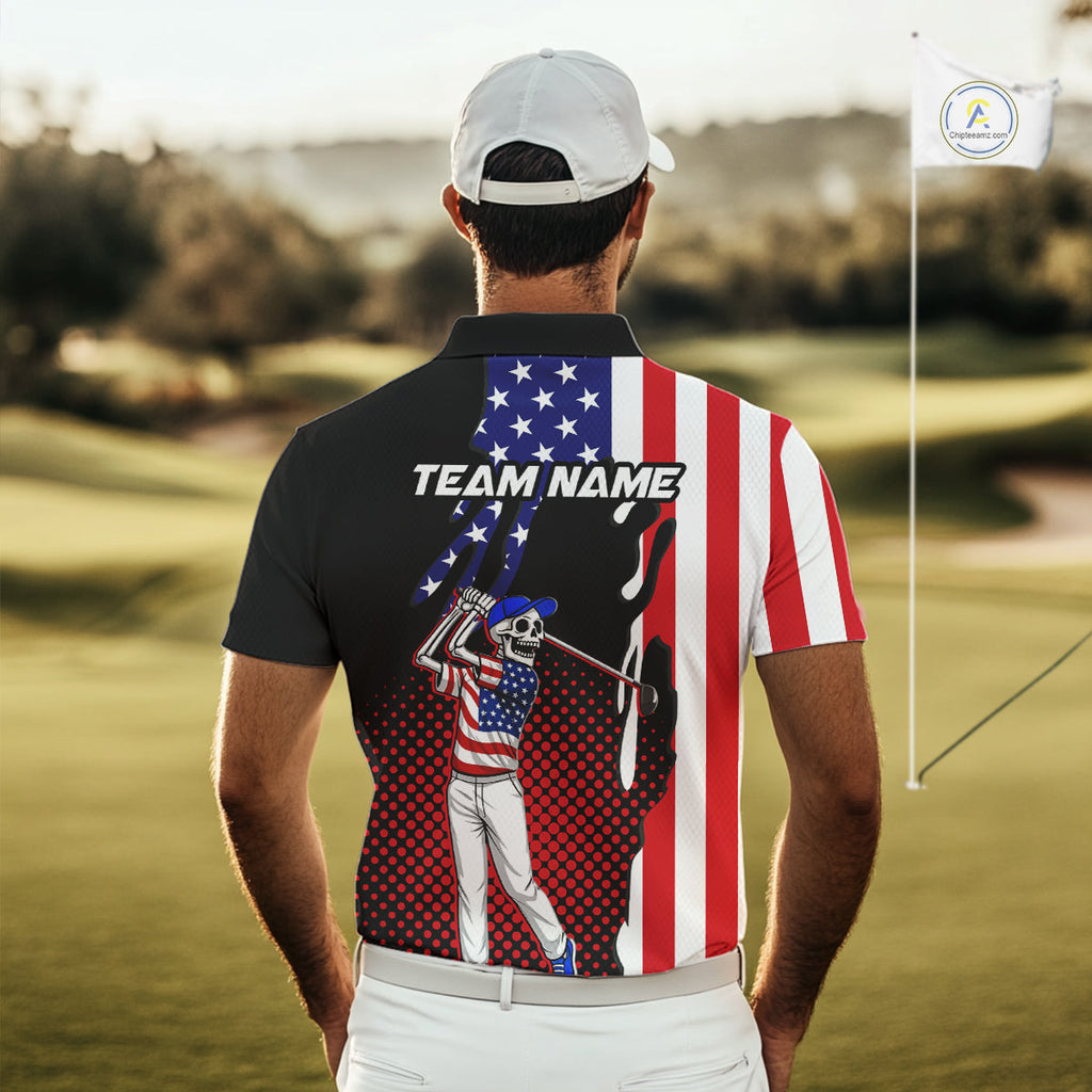Personalized US flag golf shirts skull funny golf shirts custom patriotic golf outfit