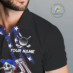 Personalized US flag golf shirts skull funny golf shirts custom patriotic golf outfit