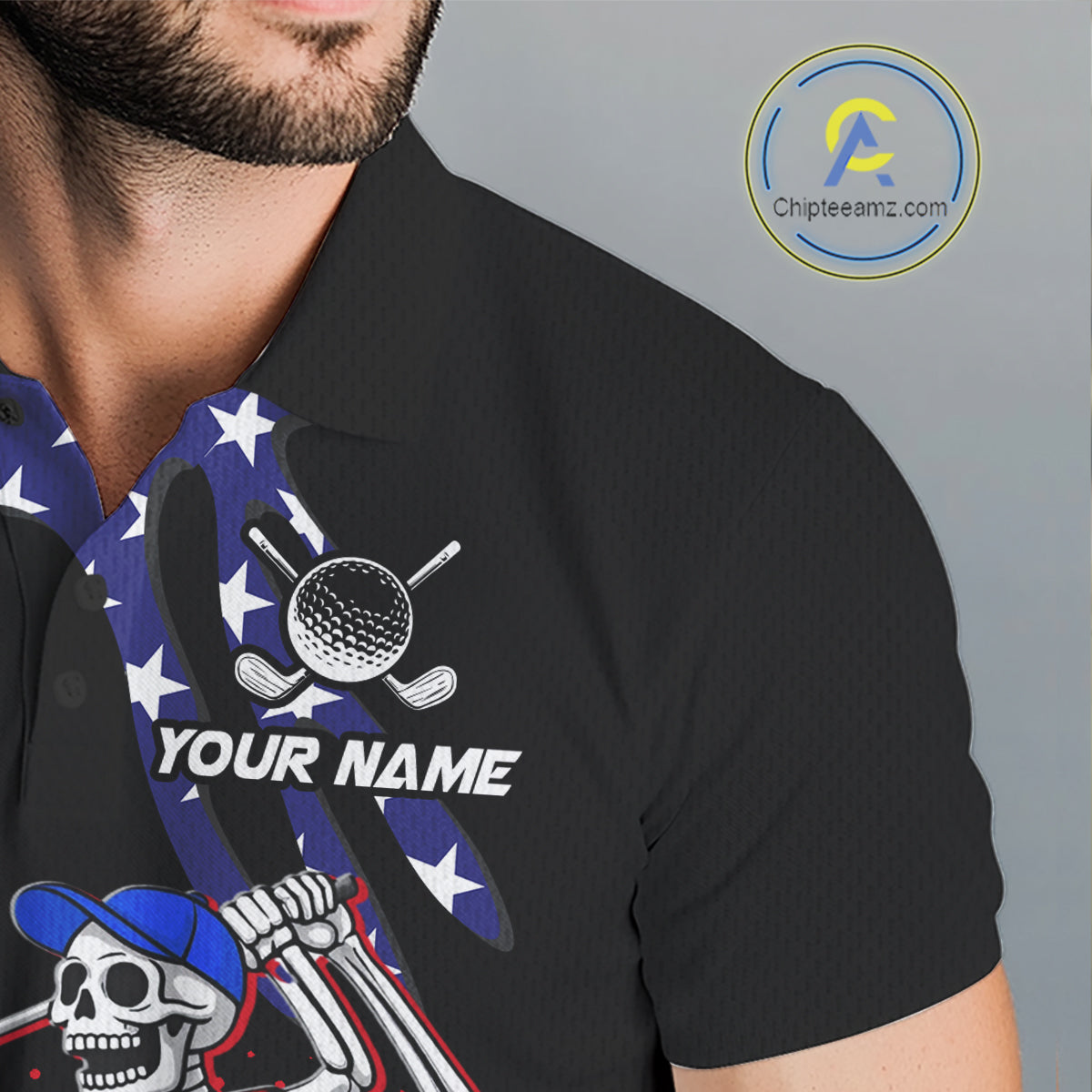 Personalized US flag golf shirts skull funny golf shirts custom patriotic golf outfit