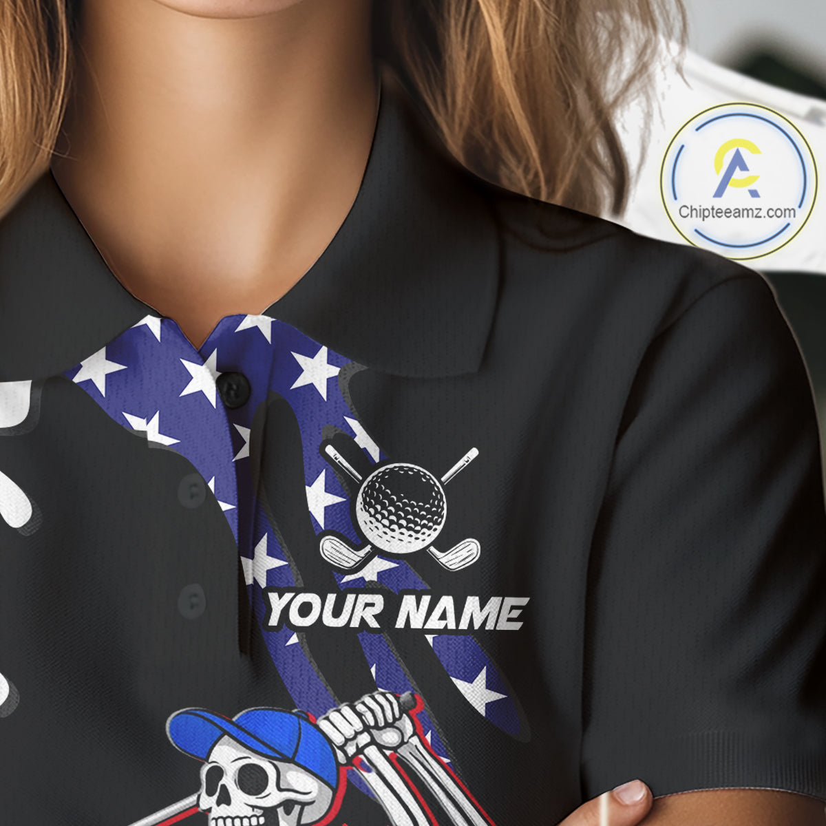 Personalized US flag golf shirts funny skull 's patriotic golf shirts custom golf apparel