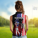 Personalized US flag golf shirts funny skull golf shirts sleeveless custom golf apparel