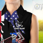 Personalized US flag golf shirts funny skull golf shirts sleeveless custom golf apparel