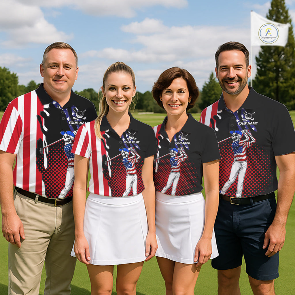 Personalized US flag golf shirts funny skull 's patriotic golf shirts custom golf apparel