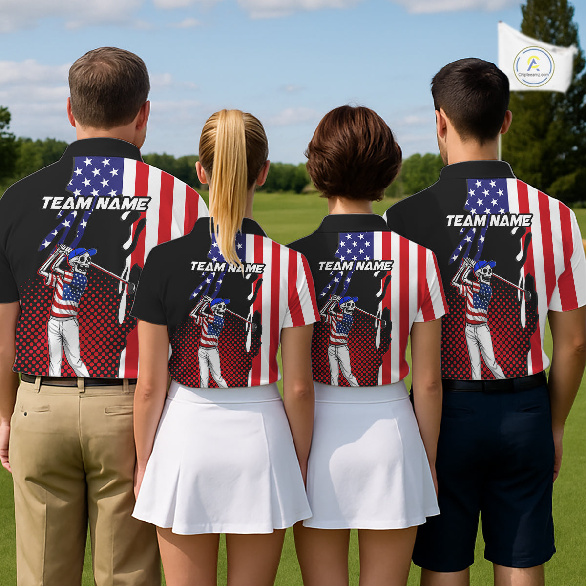 Personalized US flag golf shirts funny skull 's patriotic golf shirts custom golf apparel