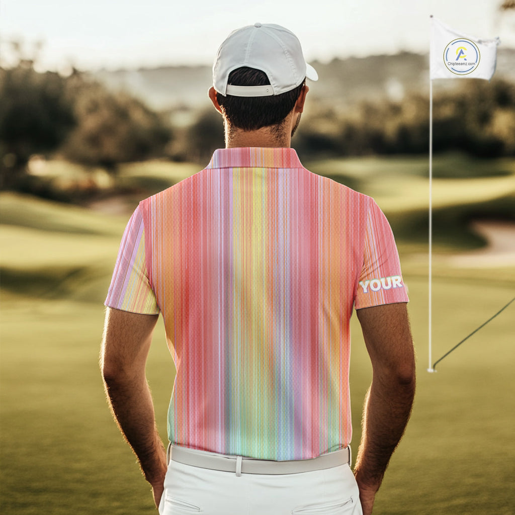 Colorful rainbow stripe pattern golf polo shirt custom best golf apparel