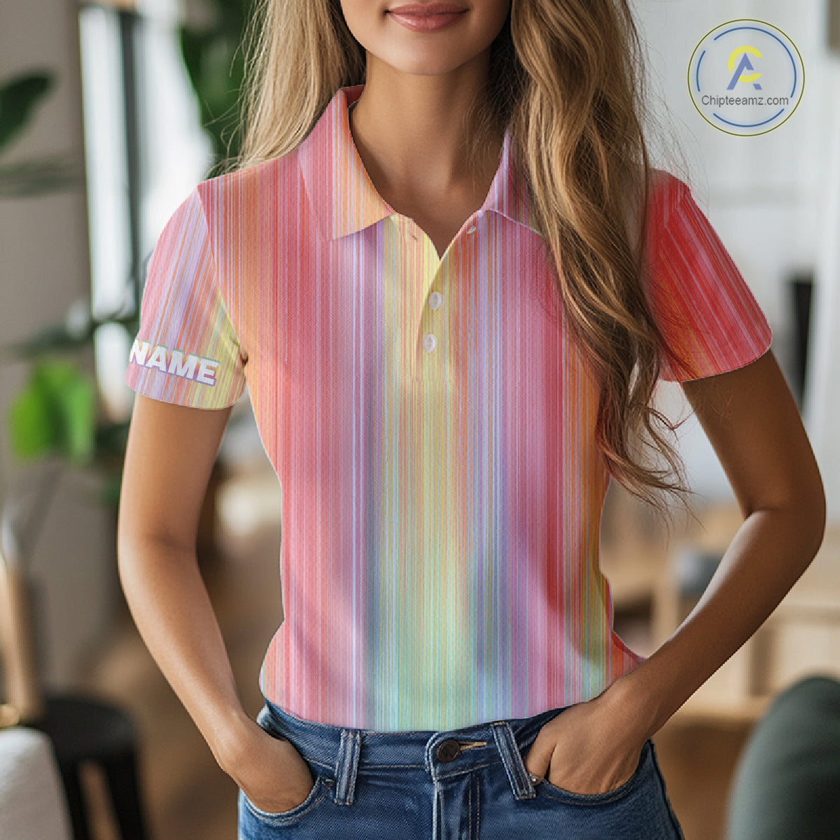 Colorful rainbow stripe pattern golf polo shirt custom best golf apparel