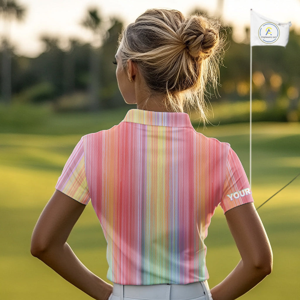 Colorful rainbow stripe pattern golf polo shirt custom best golf apparel