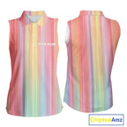 Colorful rainbow stripe pattern Sleeveless polo shirt custom best golf apparel