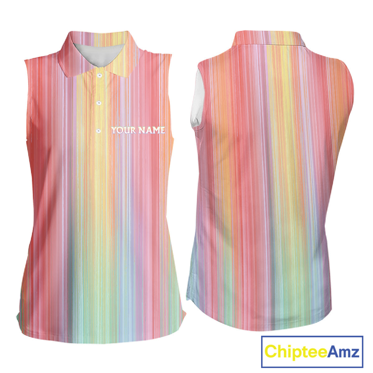 Colorful rainbow stripe pattern Sleeveless polo shirt custom best golf apparel