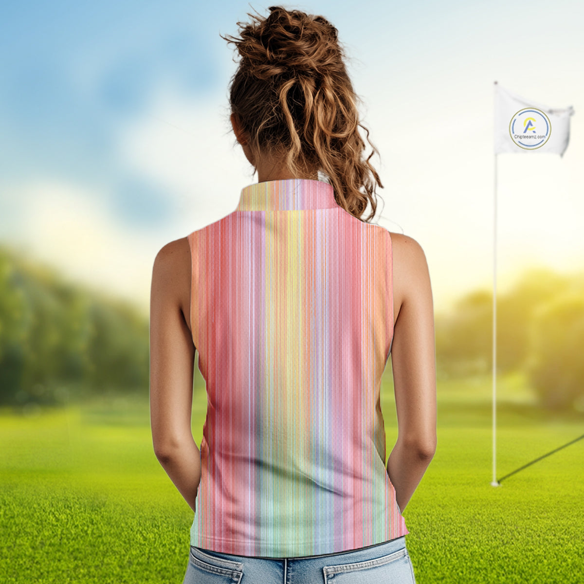 Colorful rainbow stripe pattern golf polo shirt custom best golf apparel