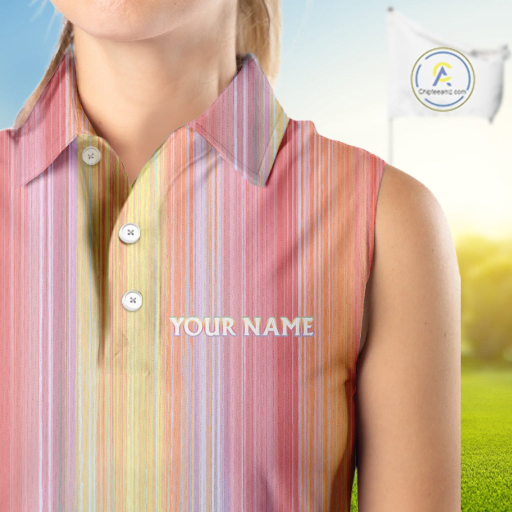 Colorful rainbow stripe pattern Sleeveless polo shirt custom best golf apparel