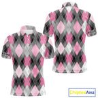 Pink argyle pattern golf polo shirt custom best team golf shirts, golfing gifts
