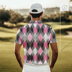 Pink argyle pattern golf polo shirt custom best team golf shirts, golfing gifts