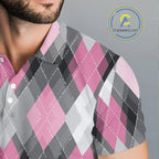 Pink argyle pattern golf polo shirt custom best team golf shirts, golfing gifts