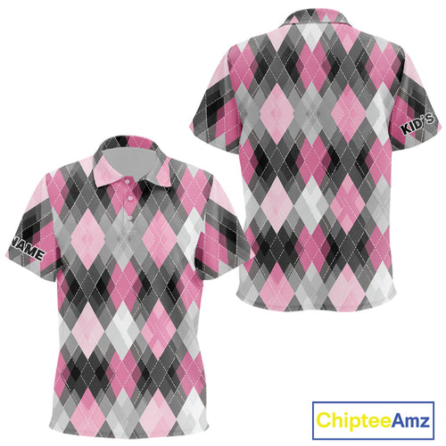 Pink argyle pattern golf polo shirt custom best team golf shirts, golfing gifts