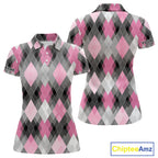 Pink argyle pattern golf polo shirt custom best team golf shirts, golfing gifts