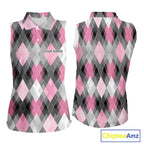 Pink argyle pattern Sleeveless polo shirt custom best team golf shirts, golfing gifts