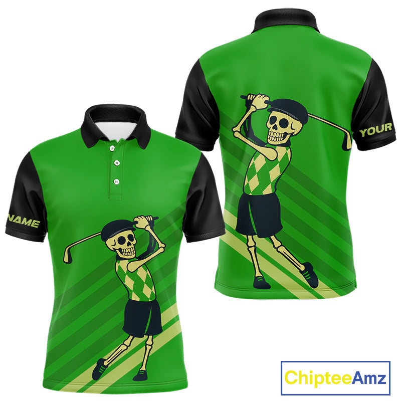 Funny argyle pattern Skull Golf Polo Shirts Custom golf attire, cool golf gifts
