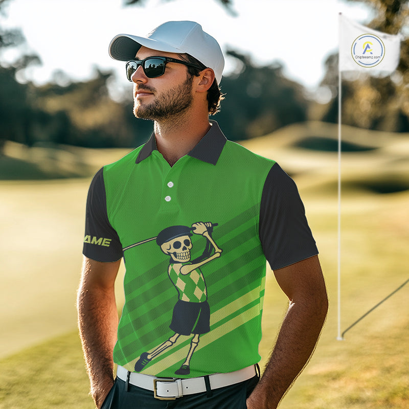Funny argyle pattern Skull Golf Polo Shirts Custom golf attire, cool golf gifts