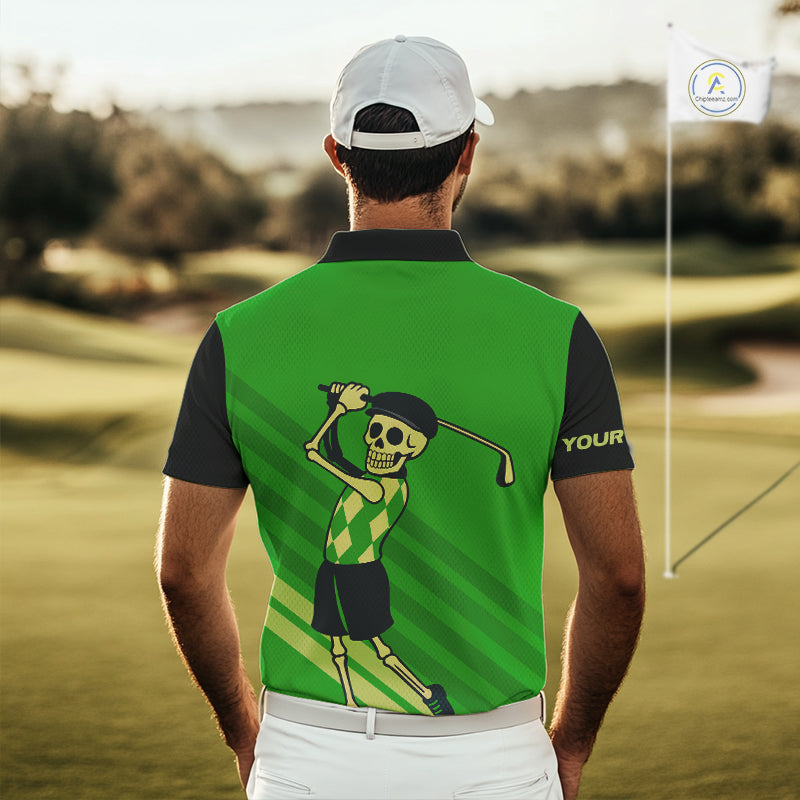Funny argyle pattern Skull Golf Polo Shirts Custom golf attire, cool golf gifts
