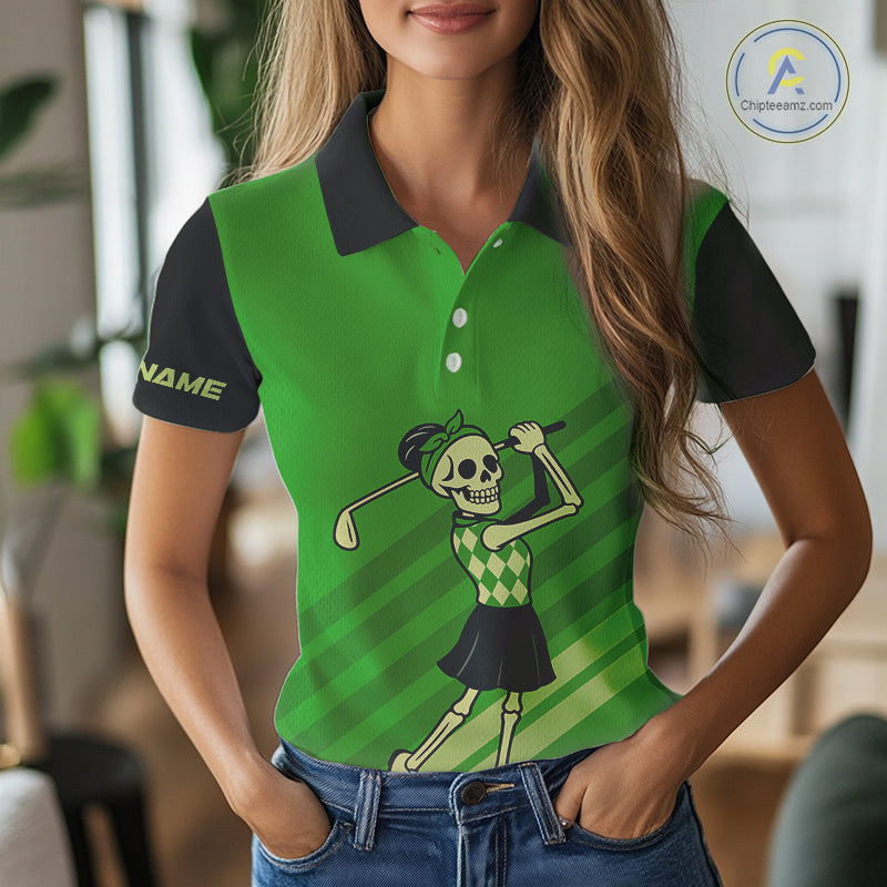 Funny argyle pattern Skull Golf Polo Shirt Custom golf attire, cool golf gift