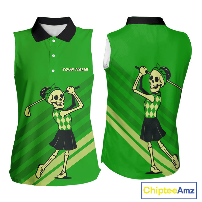Funny argyle pattern Skull Sleeveless Polo Shirt Custom golf attire, cool golf gift