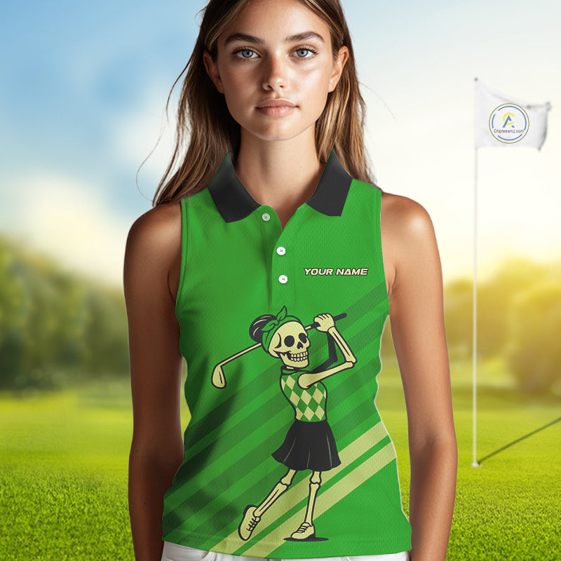 Funny argyle pattern Skull Sleeveless Polo Shirt Custom golf attire, cool golf gift