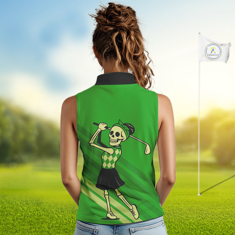 Funny argyle pattern Skull Sleeveless Polo Shirt Custom golf attire, cool golf gift