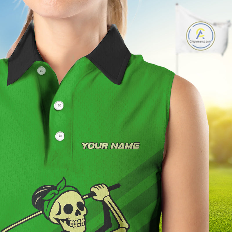 Funny argyle pattern Skull Sleeveless Polo Shirt Custom golf attire, cool golf gift
