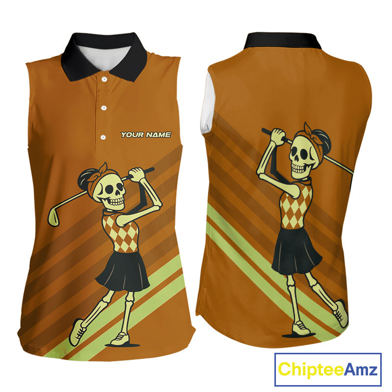 Funny argyle pattern Skull Sleeveless Polo Shirt Custom golf attire, cool golf gift