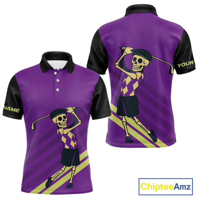 Funny argyle pattern Skull Golf Polo Shirts Custom golf attire, cool golf gifts