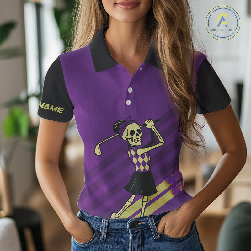 Funny argyle pattern Skull Golf Polo Shirt Custom golf attire, cool golf gift