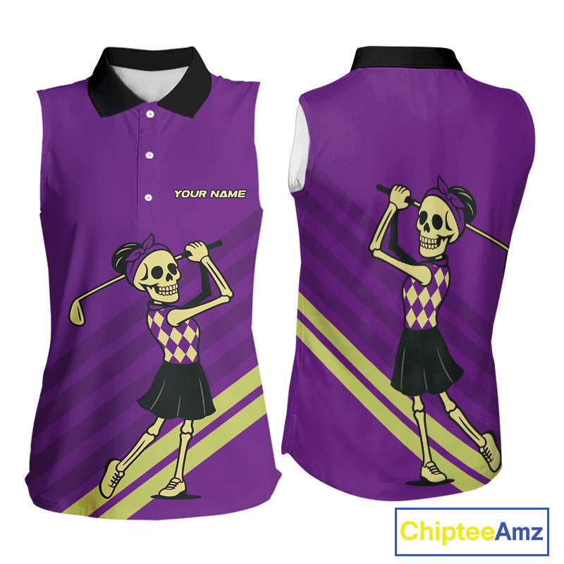 Funny argyle pattern Skull Sleeveless Polo Shirt Custom golf attire, cool golf gift