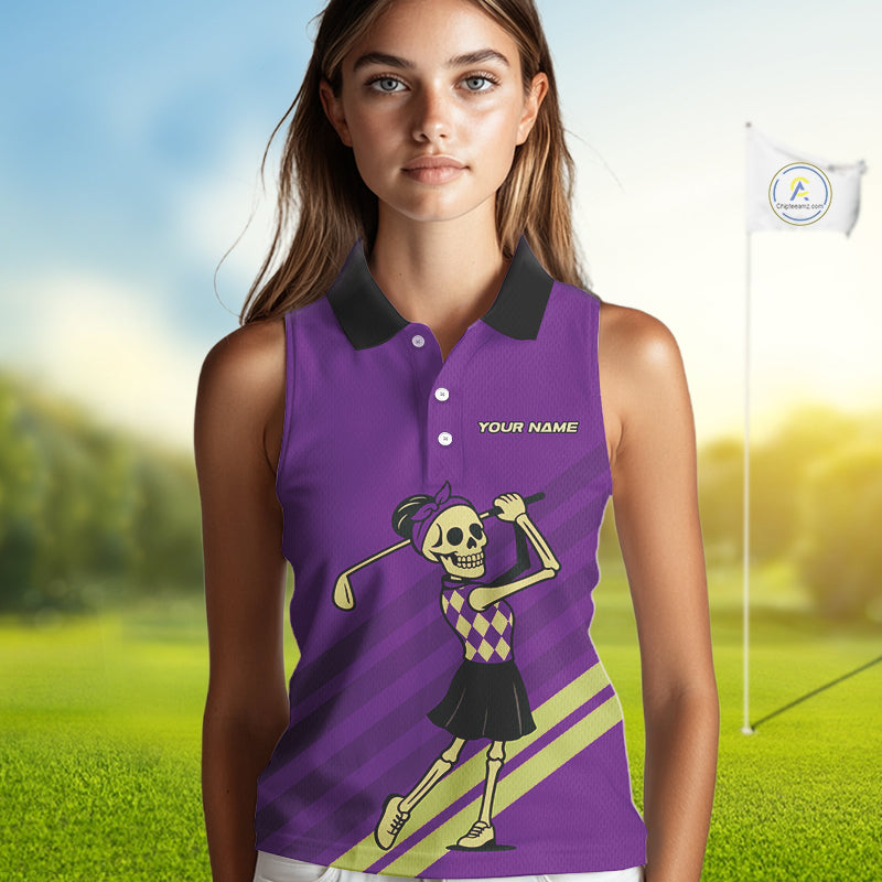 Funny argyle pattern Skull Sleeveless Polo Shirt Custom golf attire, cool golf gift