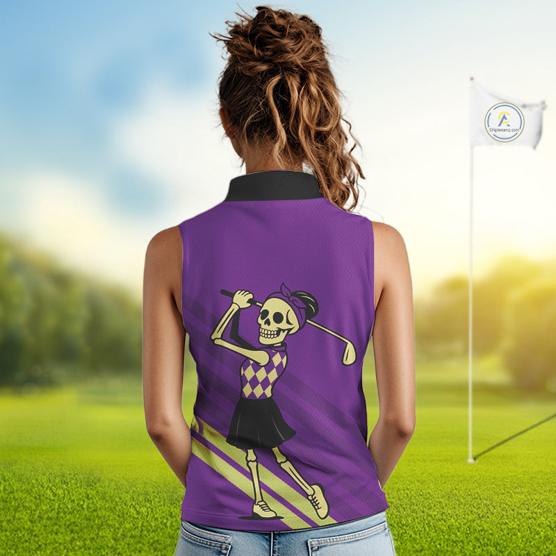 Funny argyle pattern Skull Sleeveless Polo Shirt Custom golf attire, cool golf gift