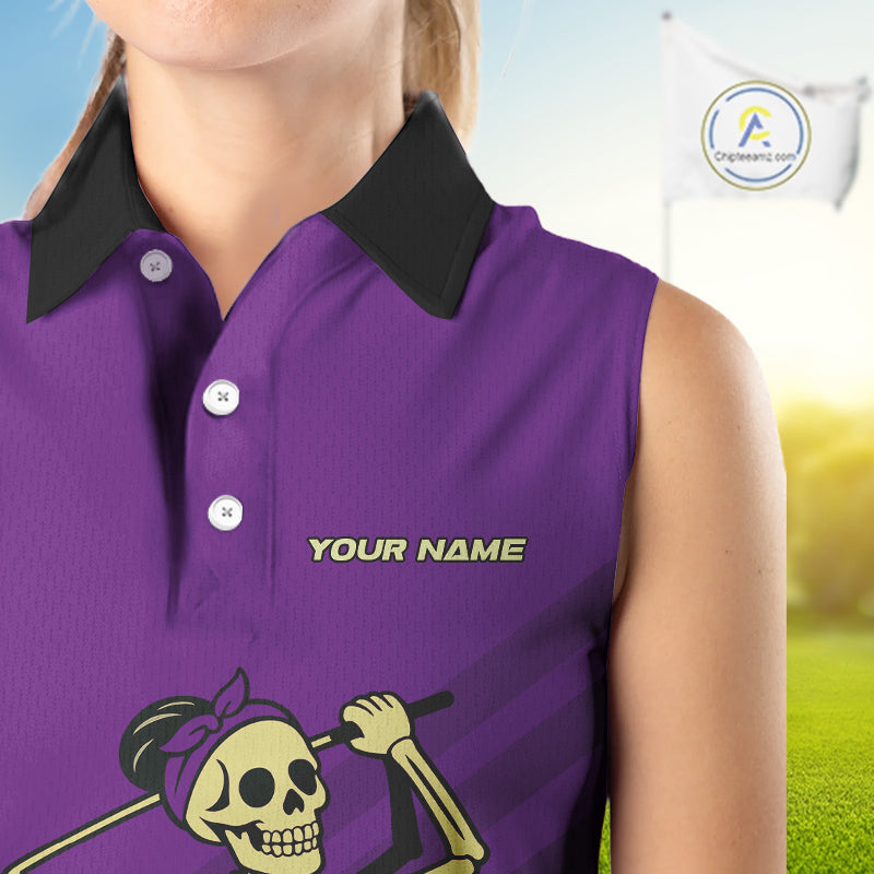 Funny argyle pattern Skull Sleeveless Polo Shirt Custom golf attire, cool golf gift