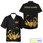 Black and Gold Ribbon Bowling Hawaiian shirts Custom Breast Cancer Bowling Team Button up Shirt