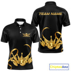 Black and Gold Ribbon Bowling Polo, 1/4 Zip Shirts Custom Breast Cancer Bowling Team Shirt