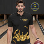 Black and Gold Ribbon Bowling Polo, 1/4 Zip Shirts Custom Breast Cancer Bowling Team Shirt