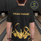 Black and Gold Ribbon Bowling Polo, 1/4 Zip Shirts Custom Breast Cancer Bowling Team Shirt