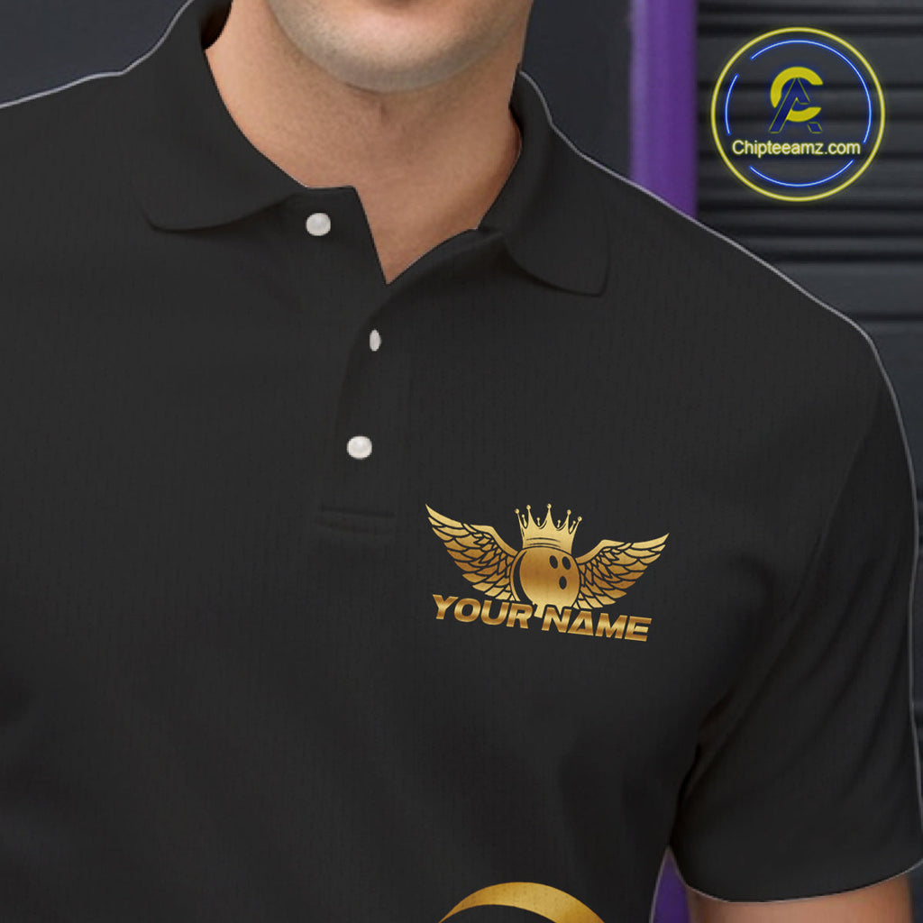 Black and Gold Ribbon Bowling Polo, 1/4 Zip Shirts Custom Breast Cancer Bowling Team Shirt