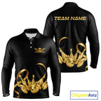 Black and Gold Ribbon Bowling Polo, 1/4 Zip Shirts Custom Breast Cancer Bowling Team Shirt