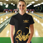 Black and Gold Ribbon Bowling Polo, 1/4 Zip Shirts Custom Breast Cancer Bowling Team Shirt