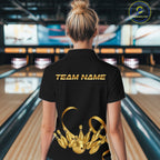 Black and Gold Ribbon Bowling Polo, 1/4 Zip Shirts Custom Breast Cancer Bowling Team Shirt
