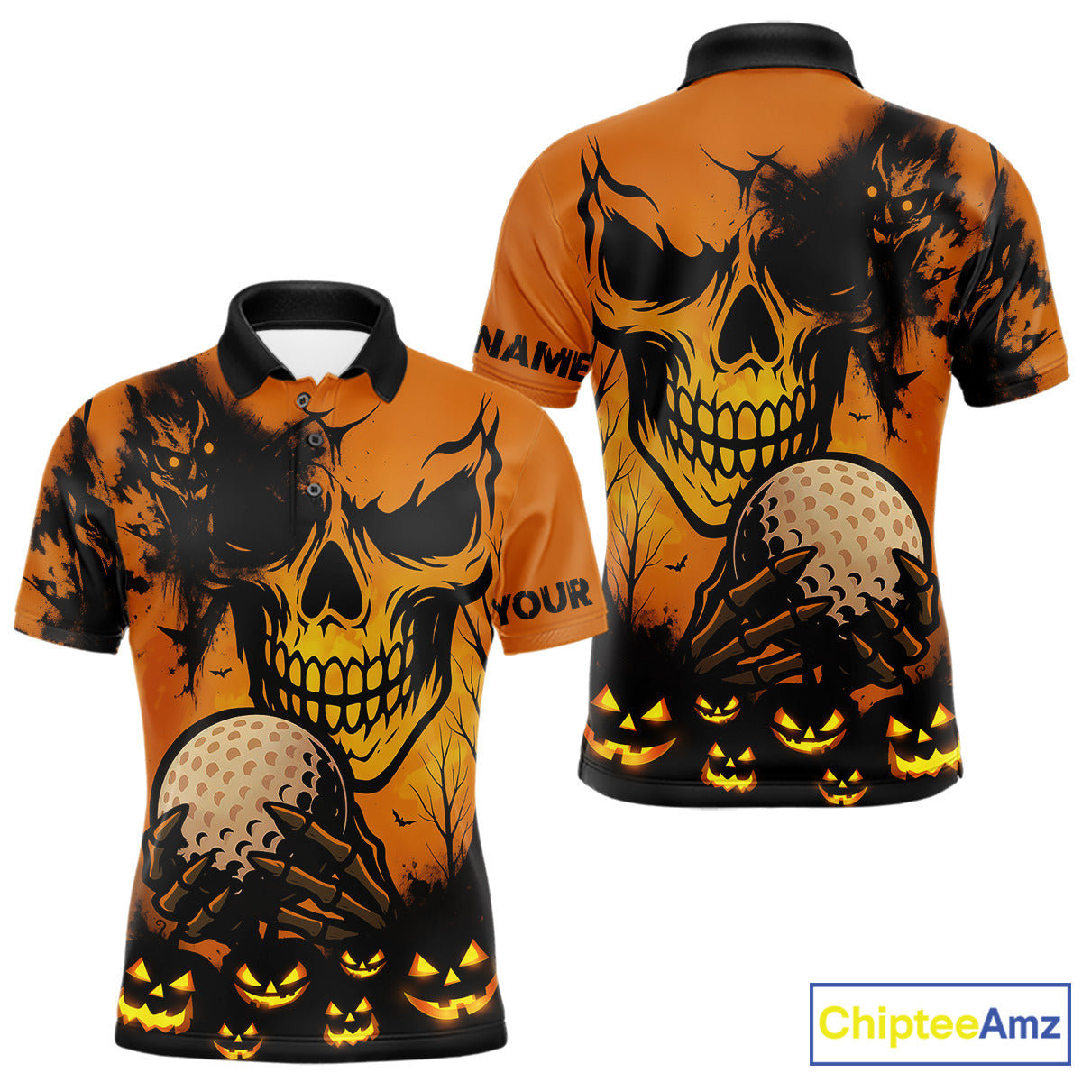 Custom Skull Golf Polo Shirts Halloween Golf Outfits, personalized golf gifts