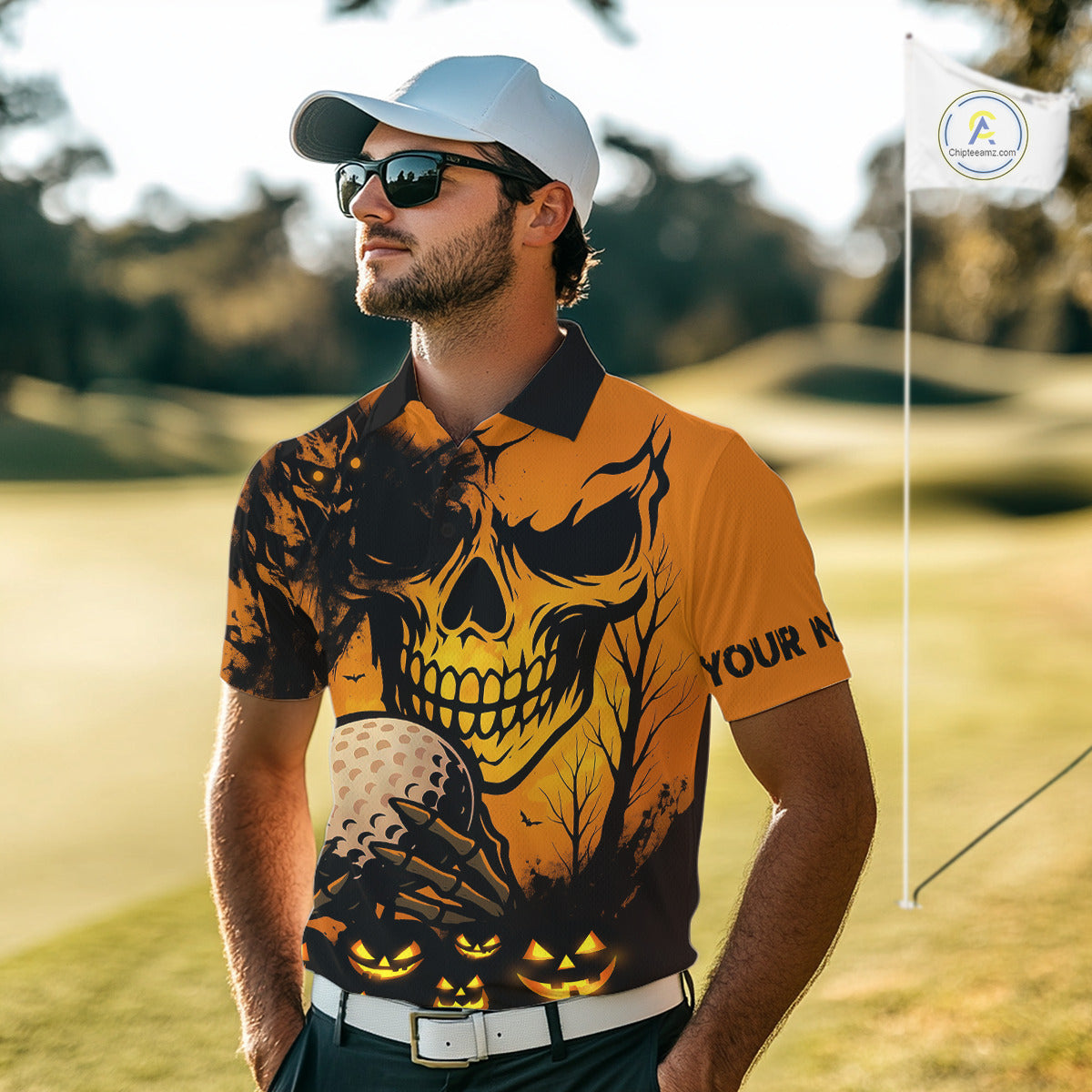 Custom Skull Golf Polo Shirts Halloween Golf Outfits, personalized golf gifts