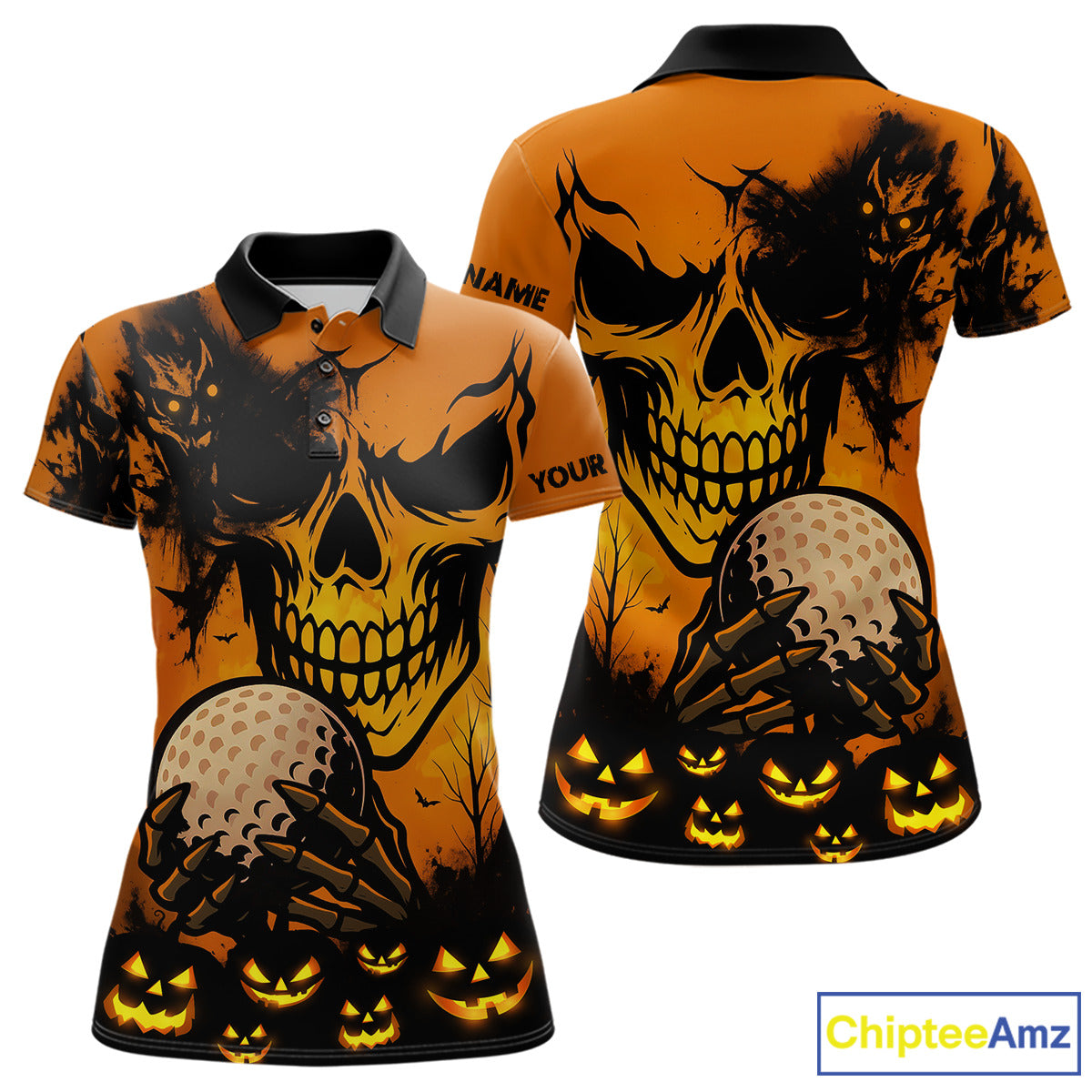 Custom Skull Golf Polo Shirts Halloween Golf Outfits, personalized golf gifts