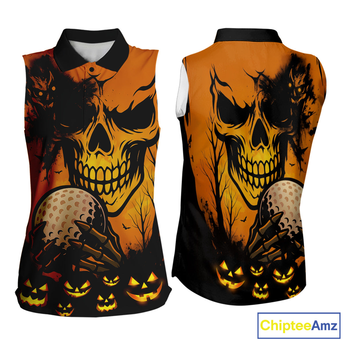 Skull 's Sleeveless Polo Shirt Halloween Golf Outfits, Halloween golf gifts
